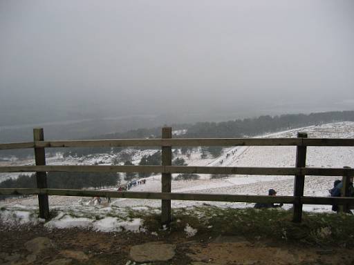 09_34-1.JPG - View from Rivington Pike, Snow and strong wind but plenty of people are still climbing to start the Anglezark Amble